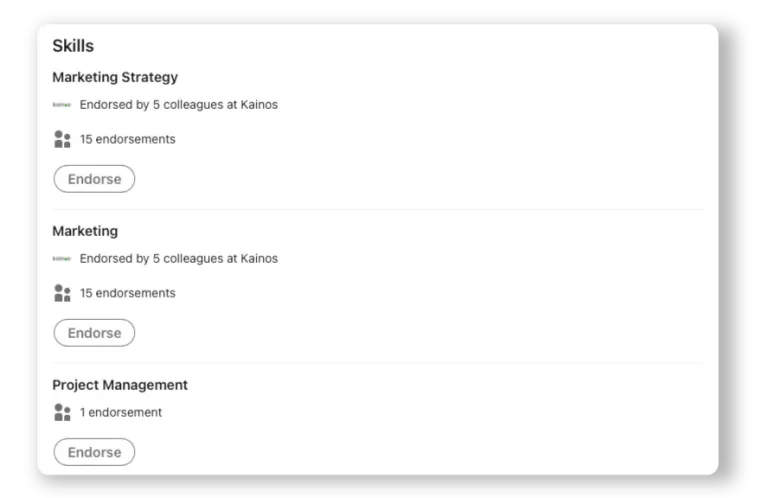 Screenshot of a Skills section on a LinkedIn profile